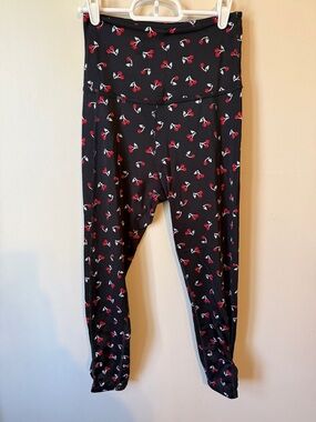 Black Leggings with Red Cherry Print